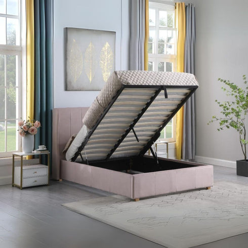 Amelia Plus 4FT6 Storage Bed - Pink Velvet Fabric